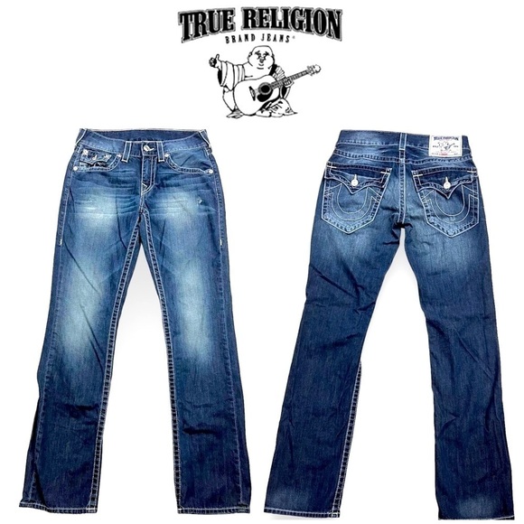 True Religion Y2K low rise World Tour jeans Straight with flaps, sz 29 - Picture 1 of 16